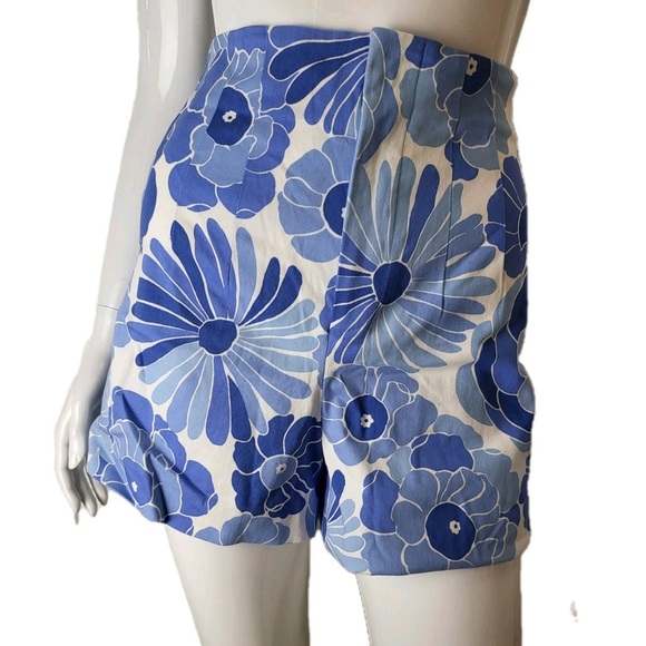 Zara Blue and White Floral Patterned  High Waist Shorts - Picture 4 of 12
